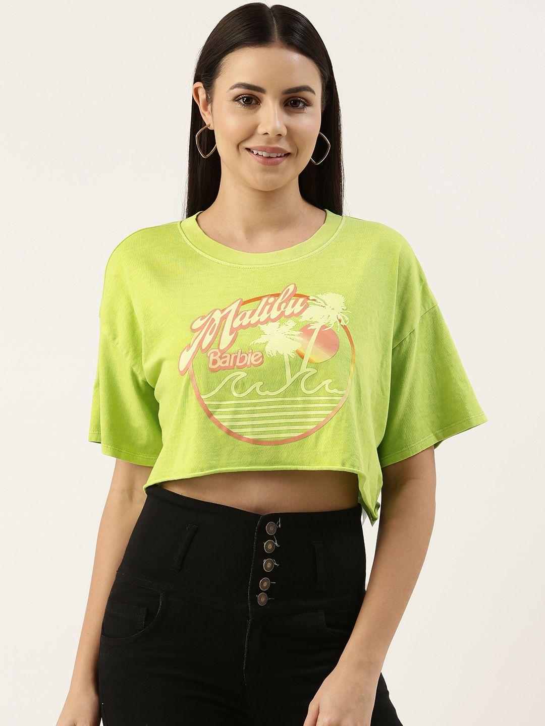 forever 21 women green graphic print casual crop top