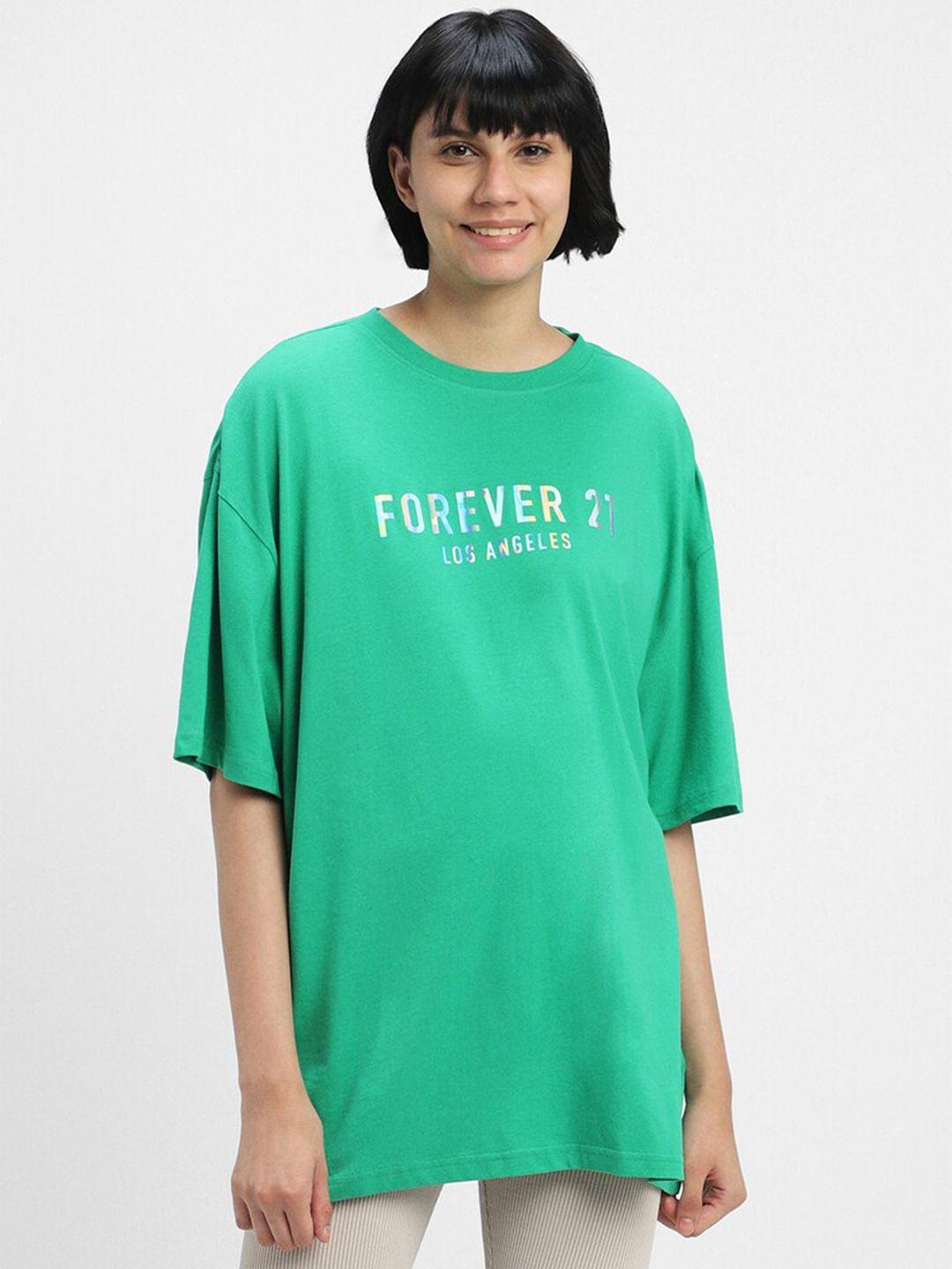 forever 21 women green printed t-shirt
