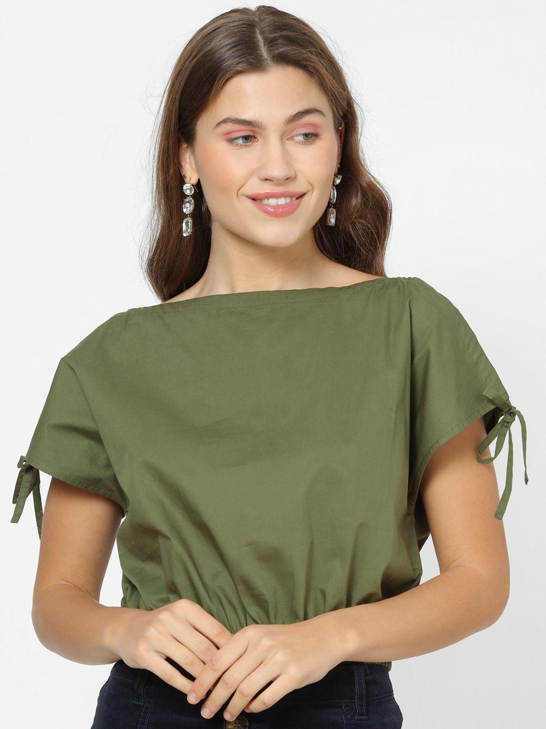 forever 21 women green solid top