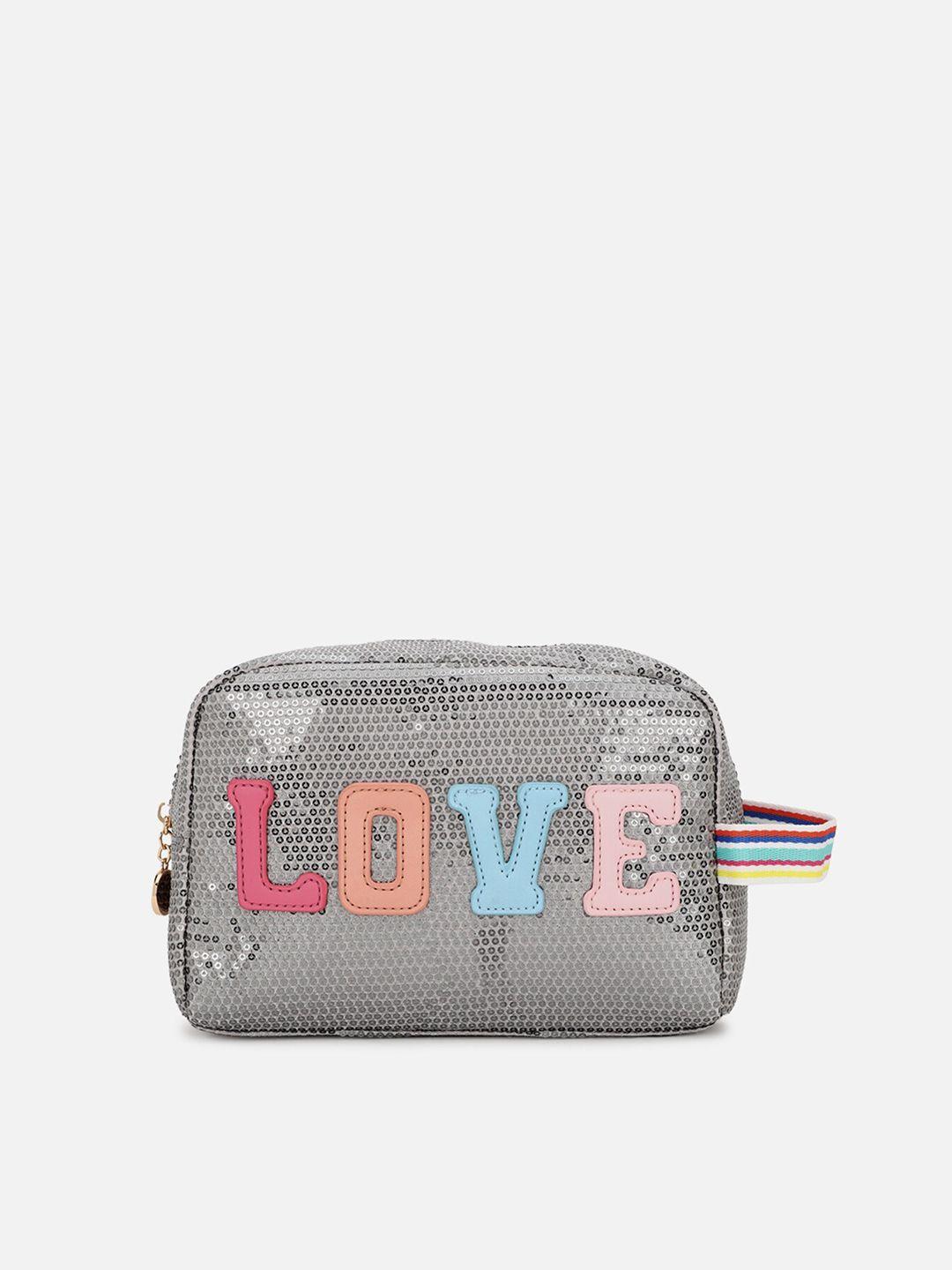 forever 21 women grey & blue typography printed pu zip around wallet