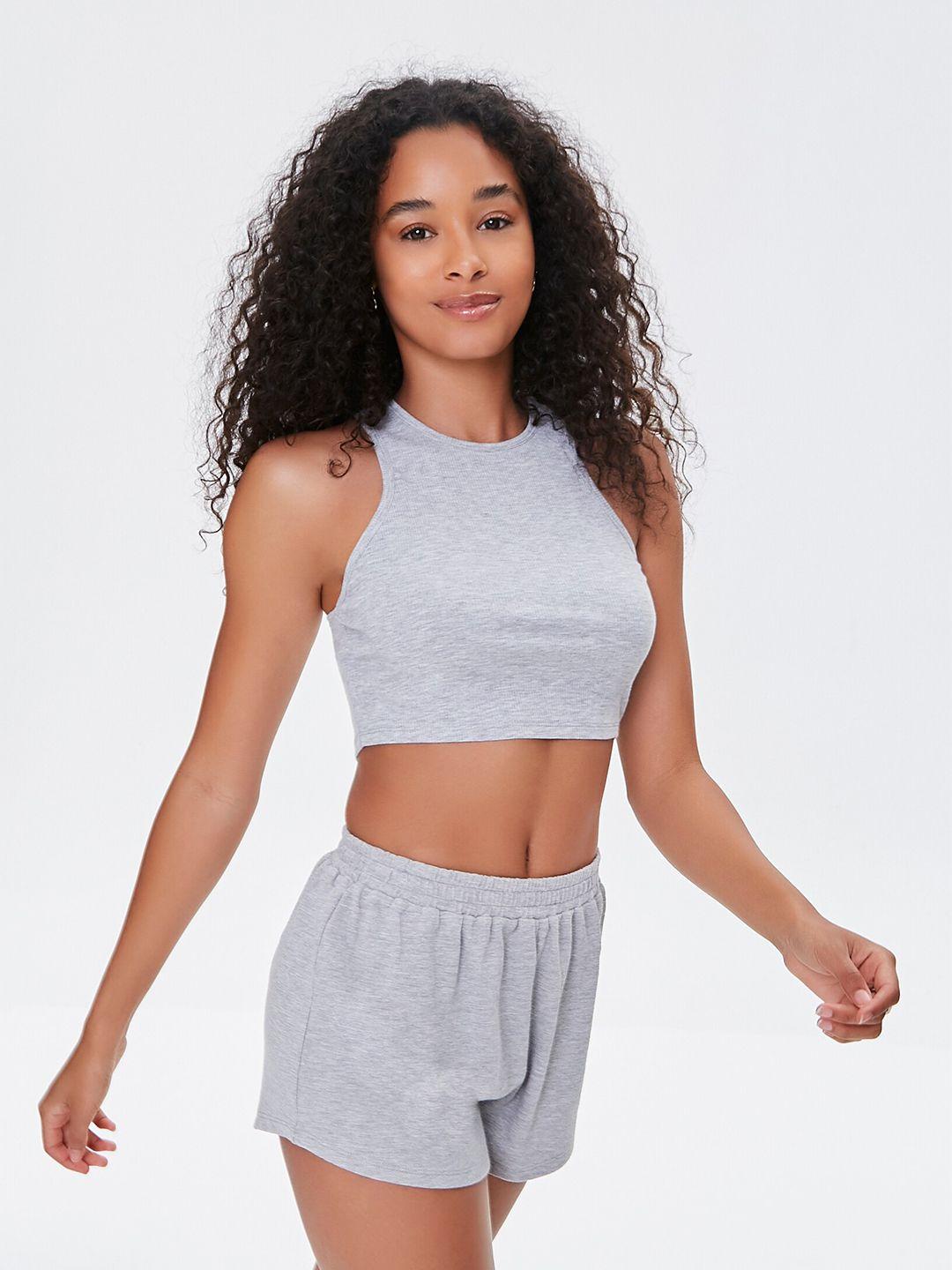 forever 21 women grey crop top with shorts