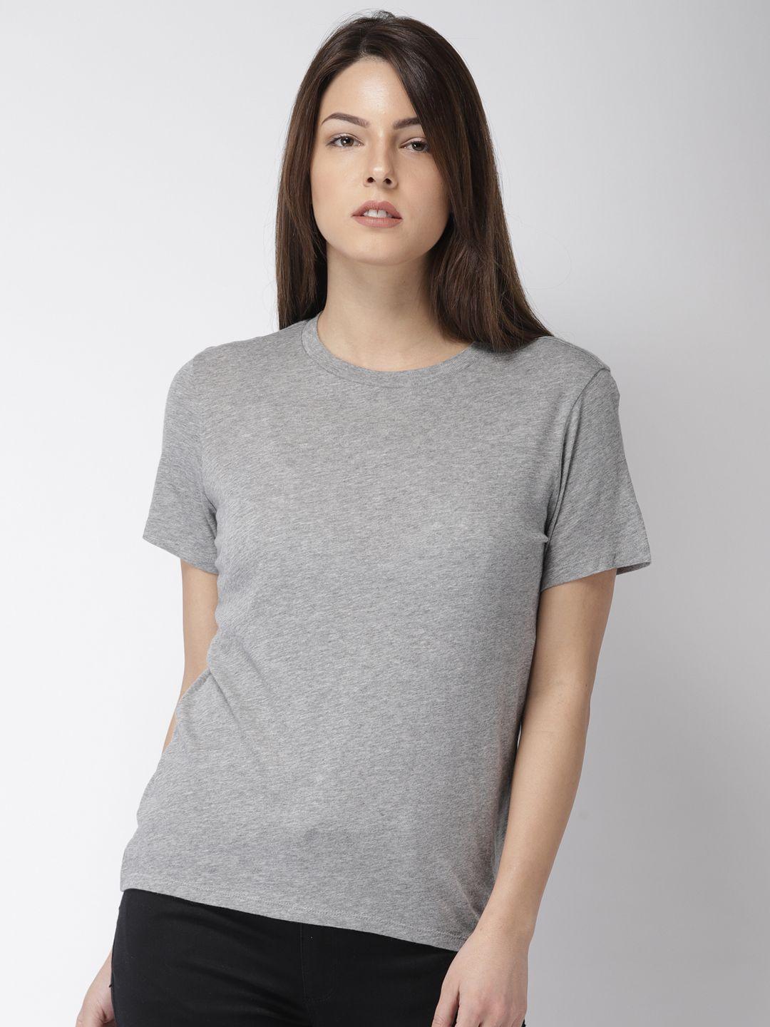 forever 21 women grey melange solid round neck t-shirt