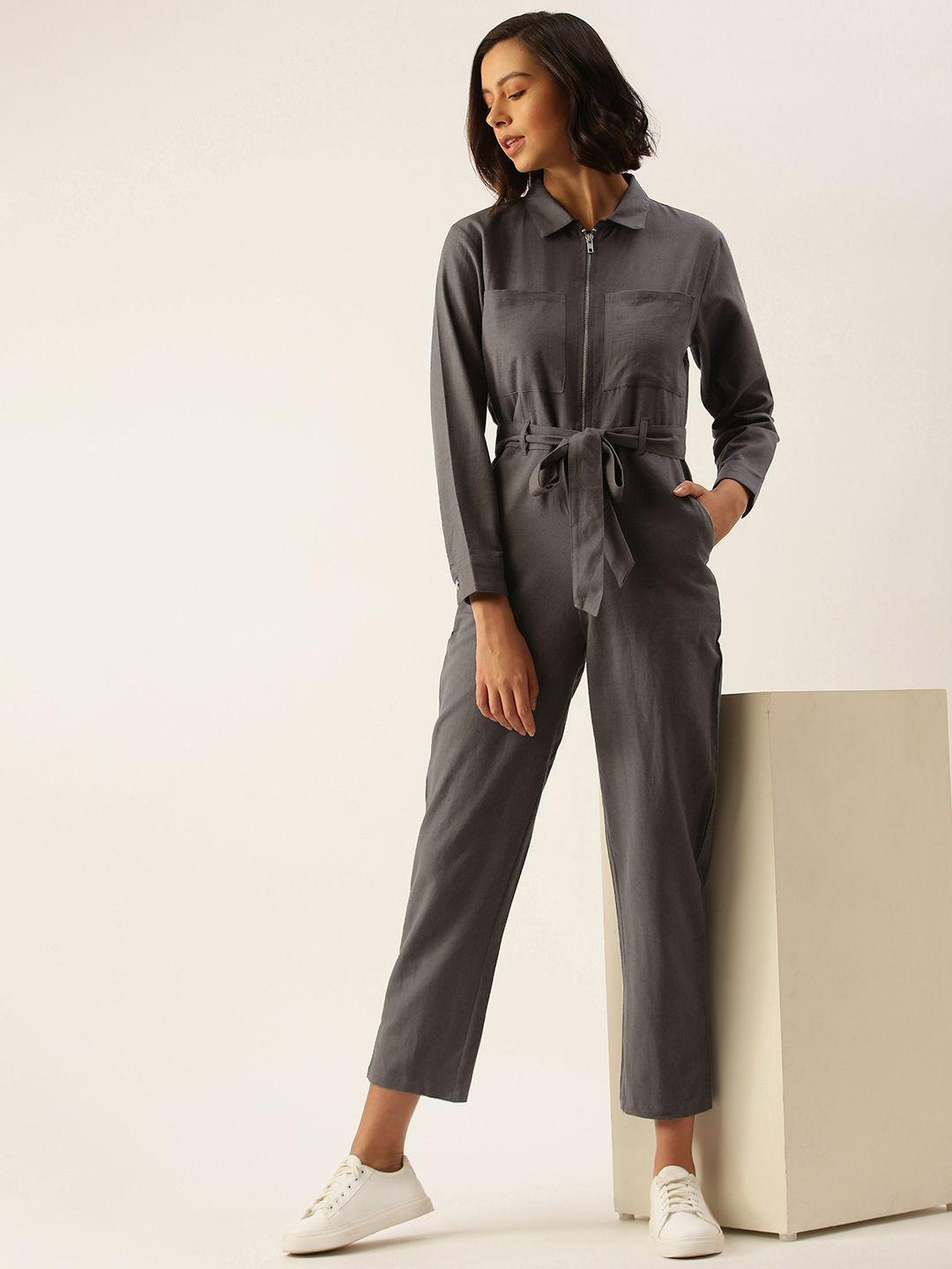 forever 21 women grey solid casual basic jumpsuit