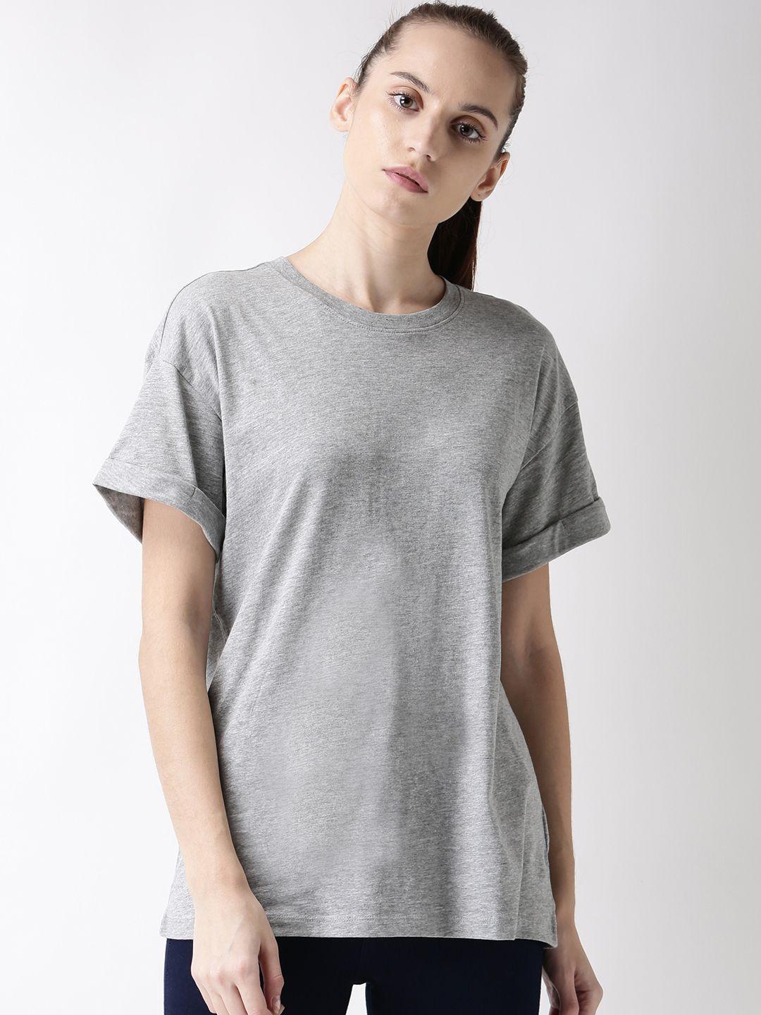 forever 21 women grey solid round neck t-shirt
