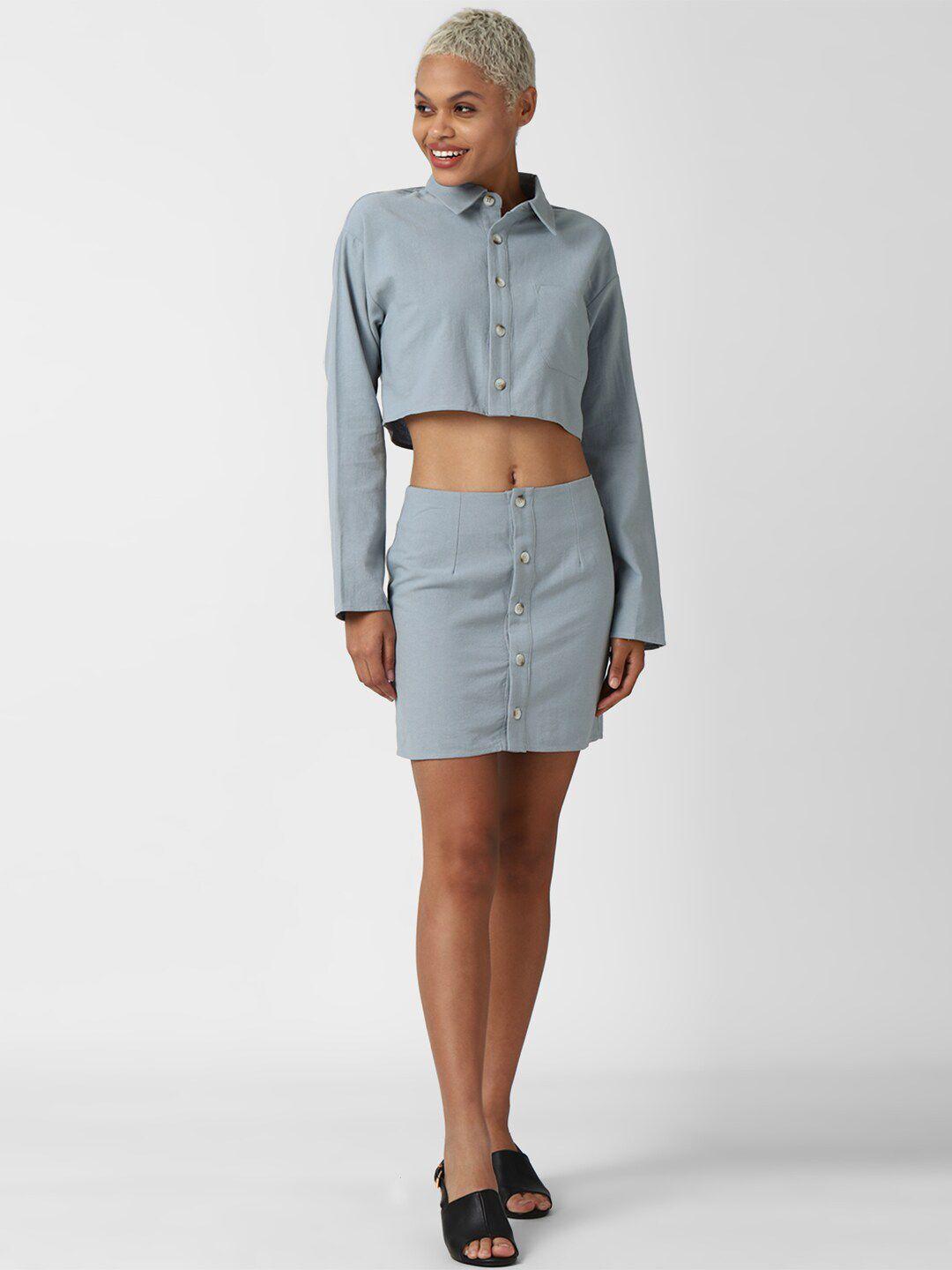 forever 21 women grey solid shirt with skirt