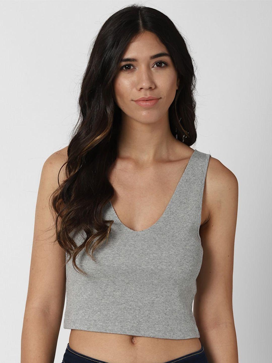 forever 21 women grey solid tank crop top