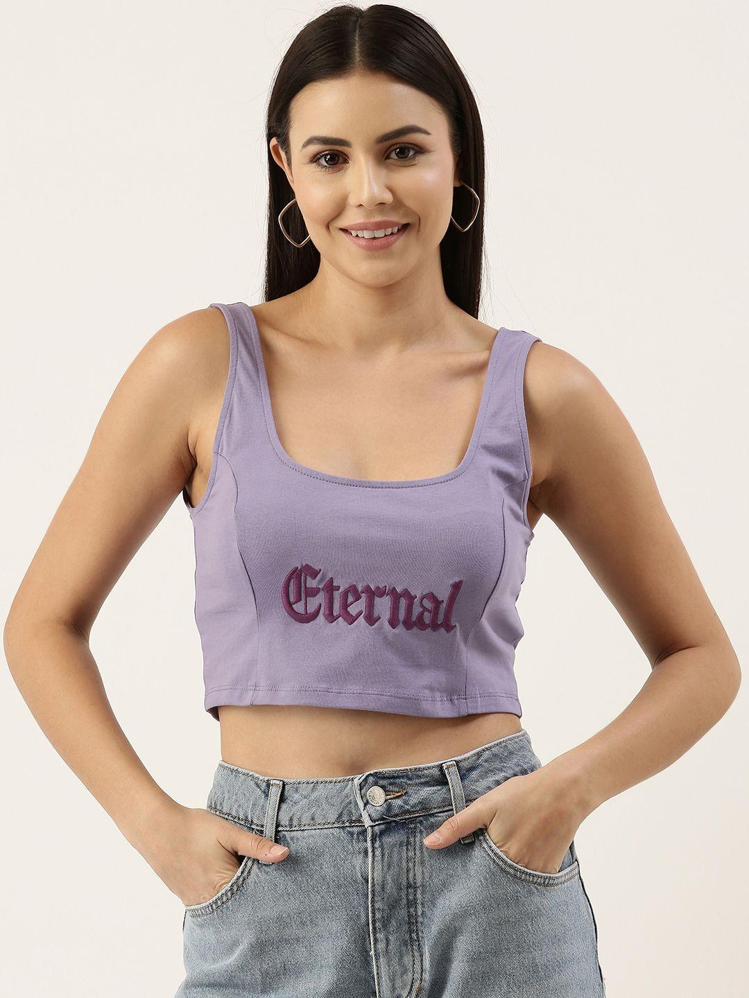 forever 21 women lavender typography blouson crop top