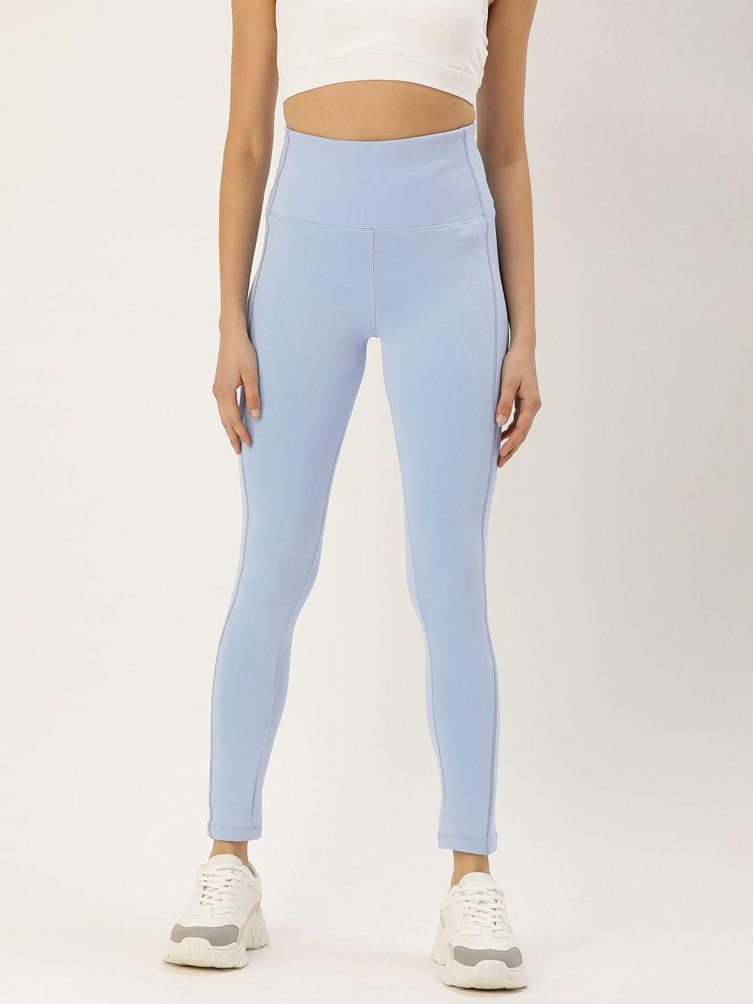 forever 21 women light blue solid ankle-length leggings with side stripes