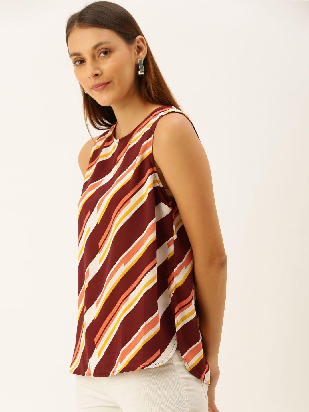 forever 21 women maroon & white printed top