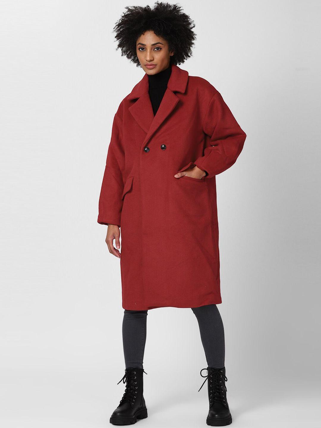 forever 21 women maroon solid double-breasted overcoat