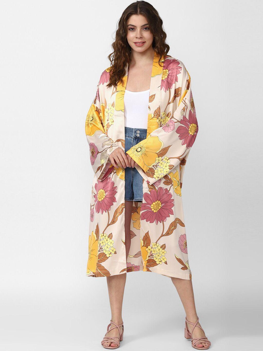 forever 21 women multicoloured floral longline tailored jacket with embroidered