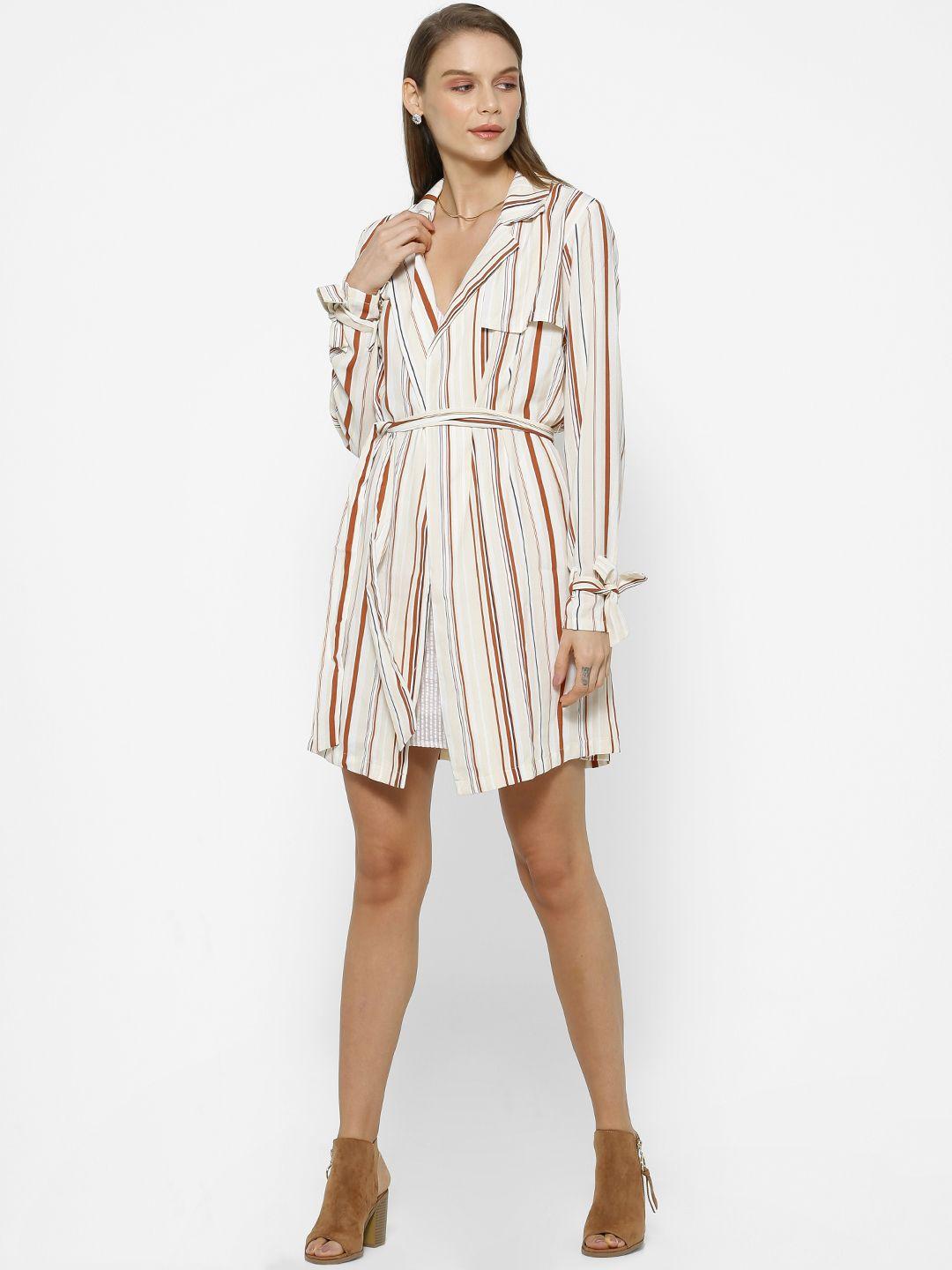 forever 21 women multicoloured striped open front jacket