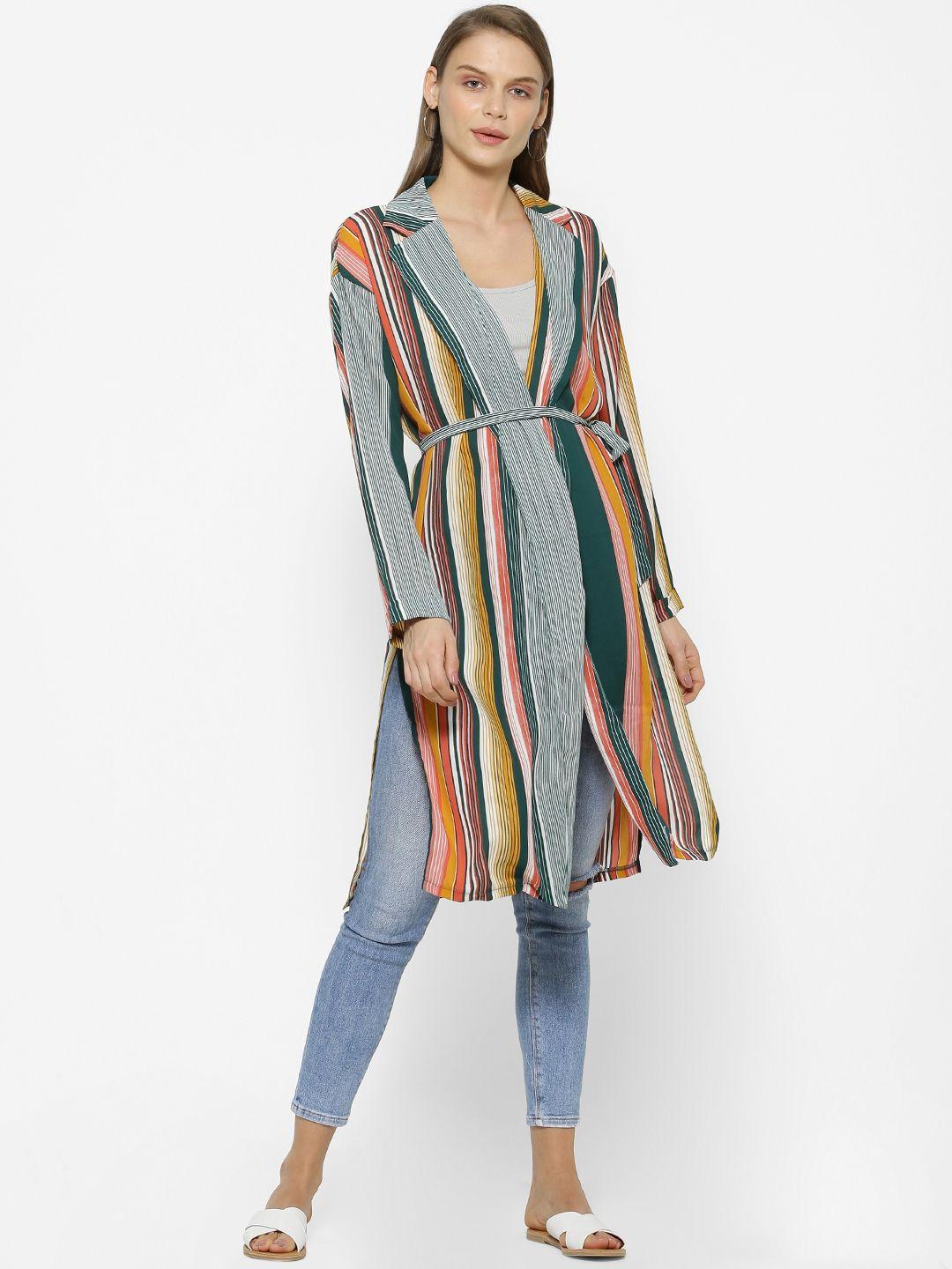 forever 21 women multicoloured striped open front jacket