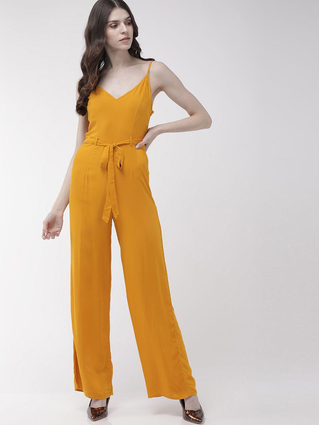 forever 21 women mustard yellow solid basic jumpsuit