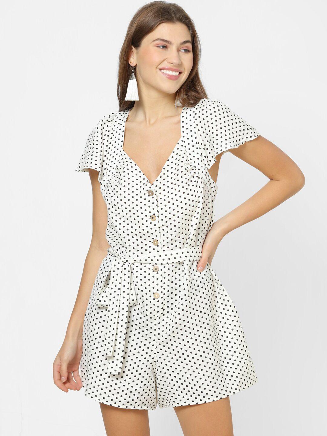 forever 21 women off white & black polka dot printed jumpsuit