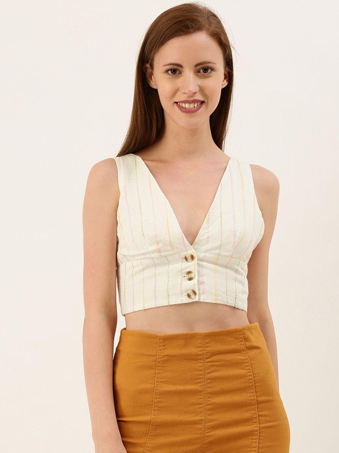 forever 21 women off-white & pinke striped bralette top with smocking