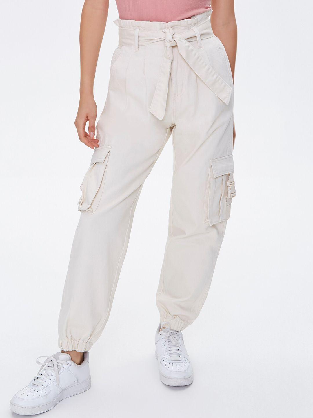 forever 21 women off white cargos trousers