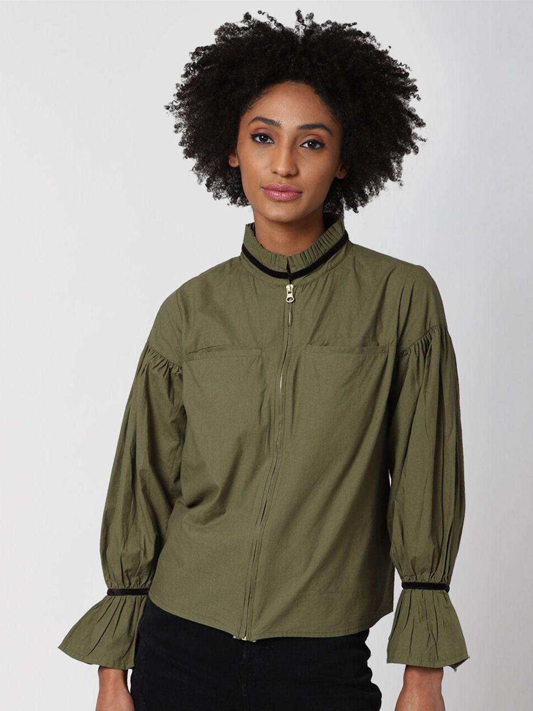 forever 21 women olive green mandarin collar shirt style top