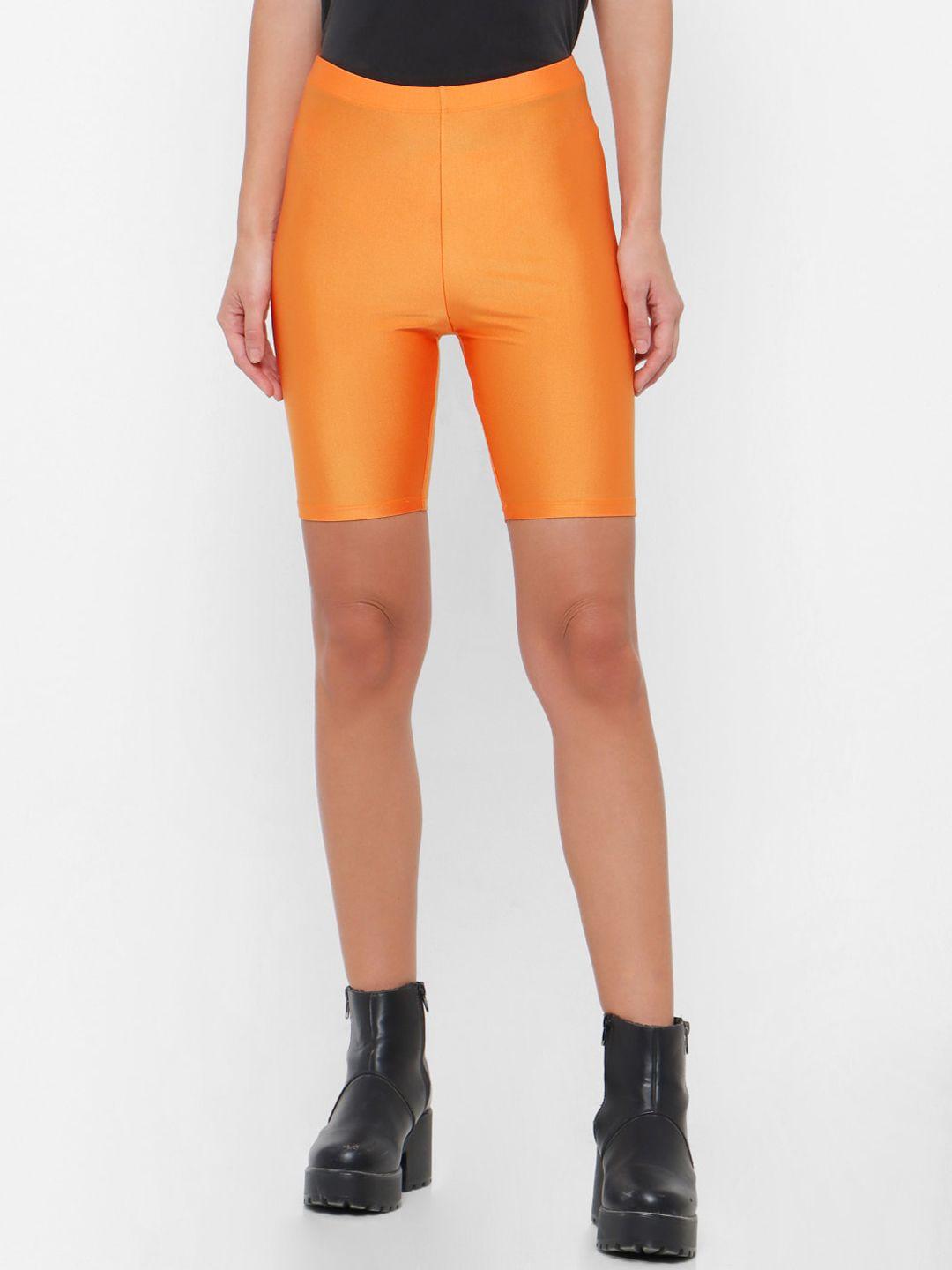 forever 21 women orange mid-rise sports shorts