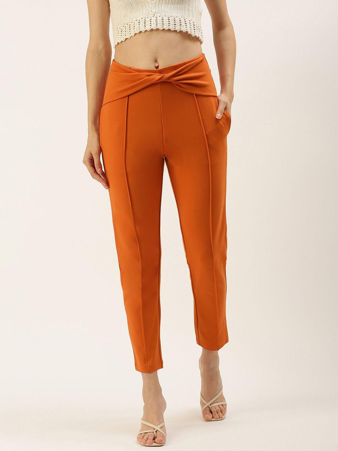 forever 21 women orange slim fit peg trousers