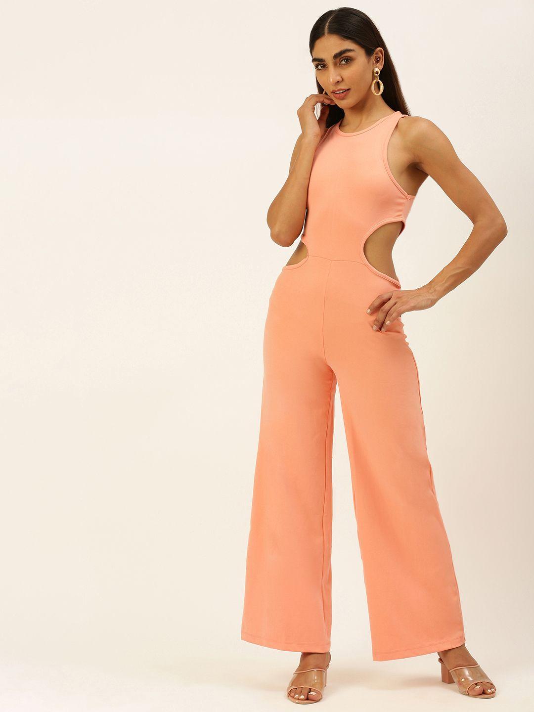 forever 21 women peach-coloured solid culotte jumpsuit with cut-out detail