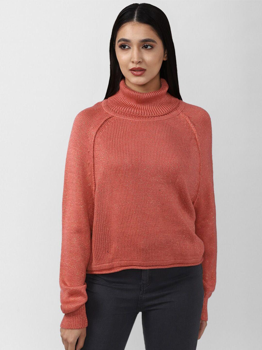 forever 21 women peach-coloured solid pullover sweater