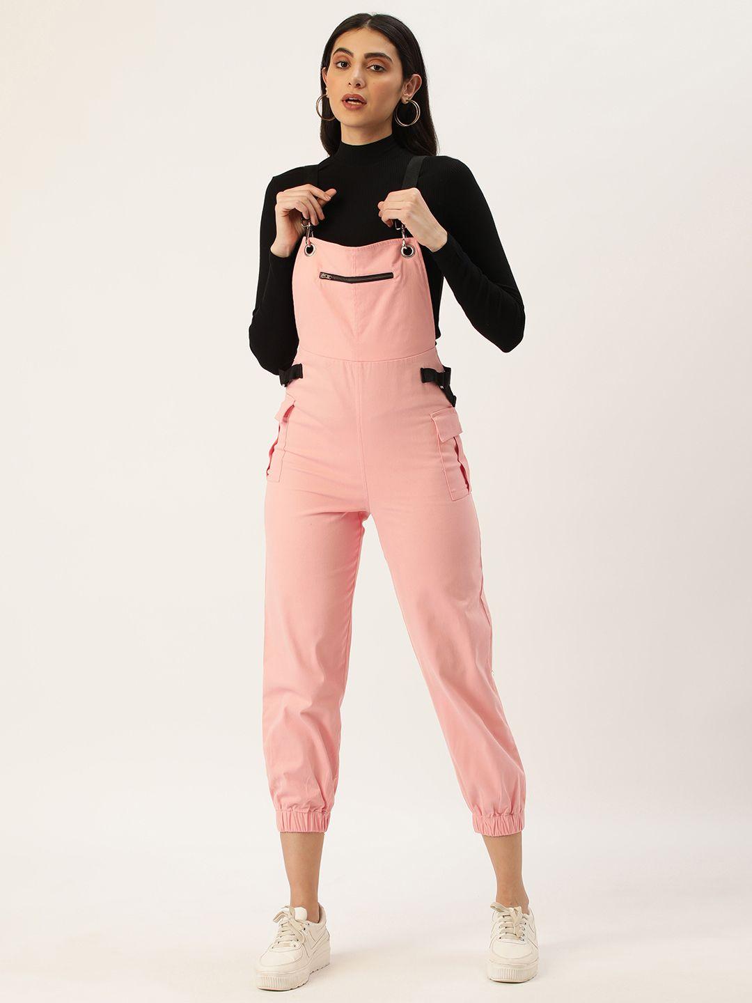 forever 21 women peach-coloured square neck basic cropped jumpsuit