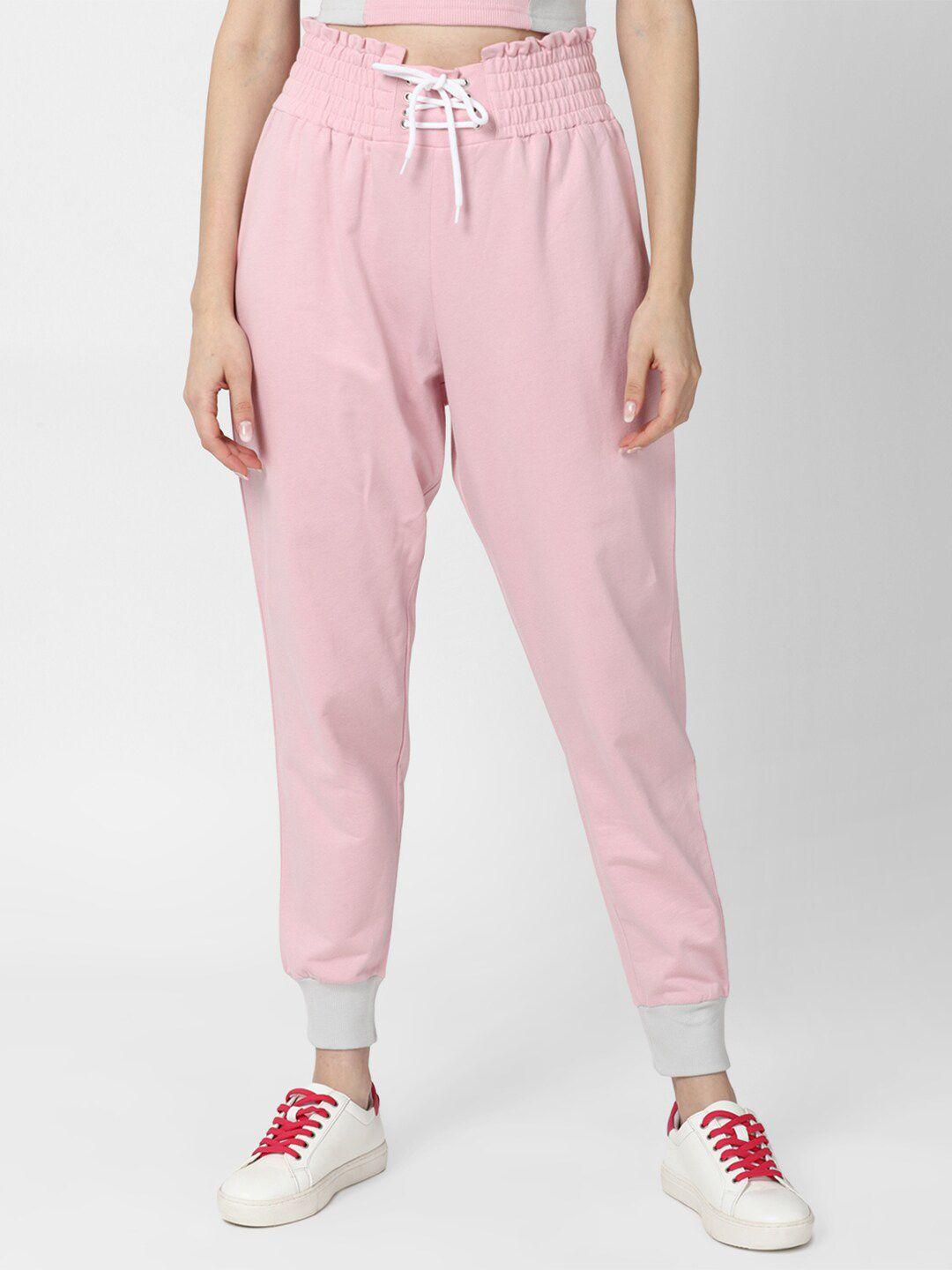 forever 21 women pink & white colourblocked top with trousers