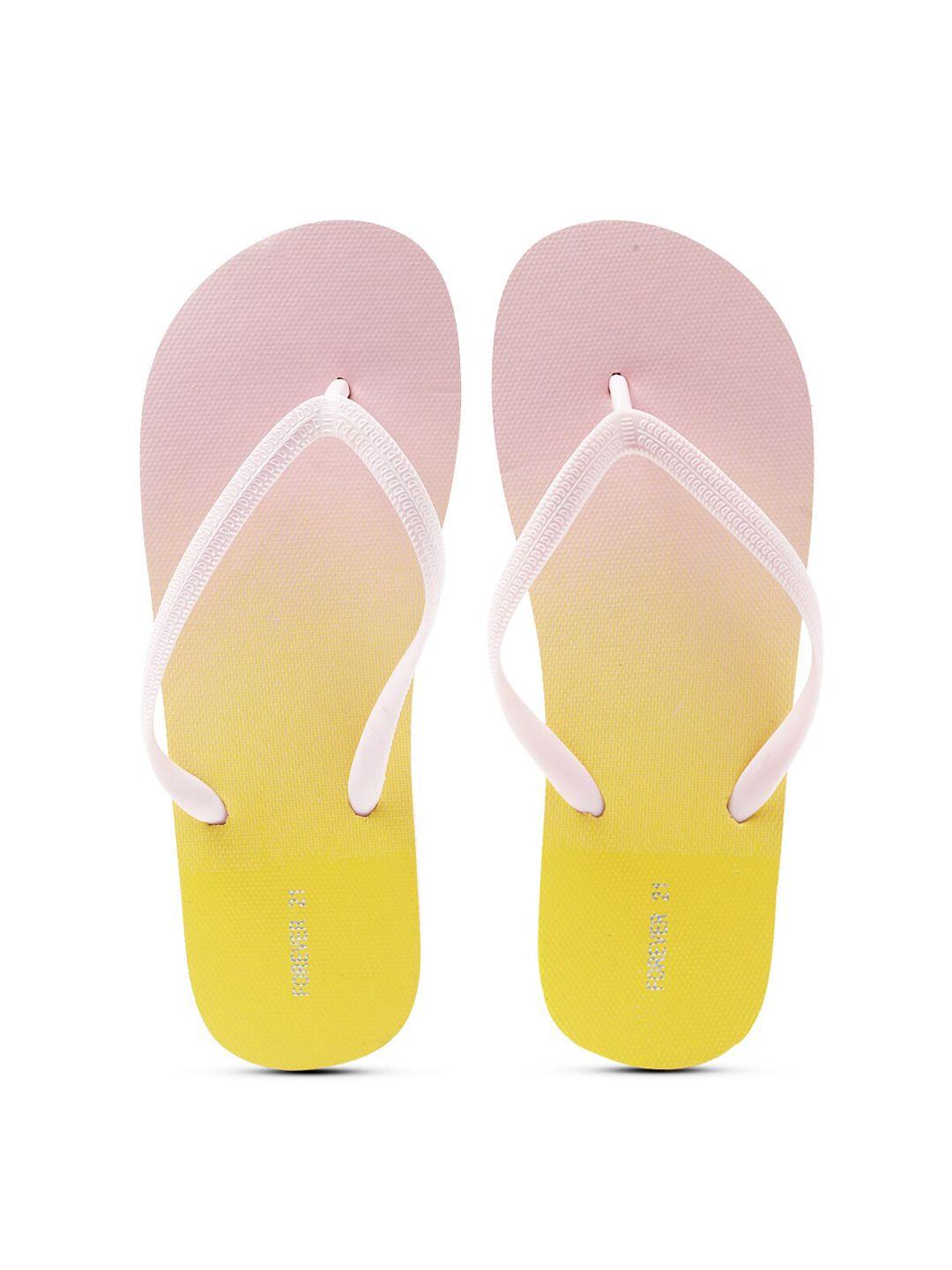 forever 21 women pink & yellow colourblocked rubber thong flip-flops