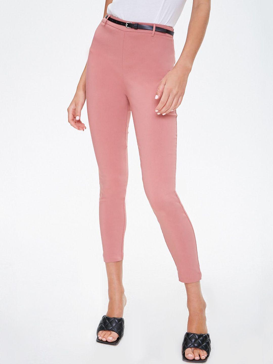 forever 21 women pink belted high rise cropped harper trousers