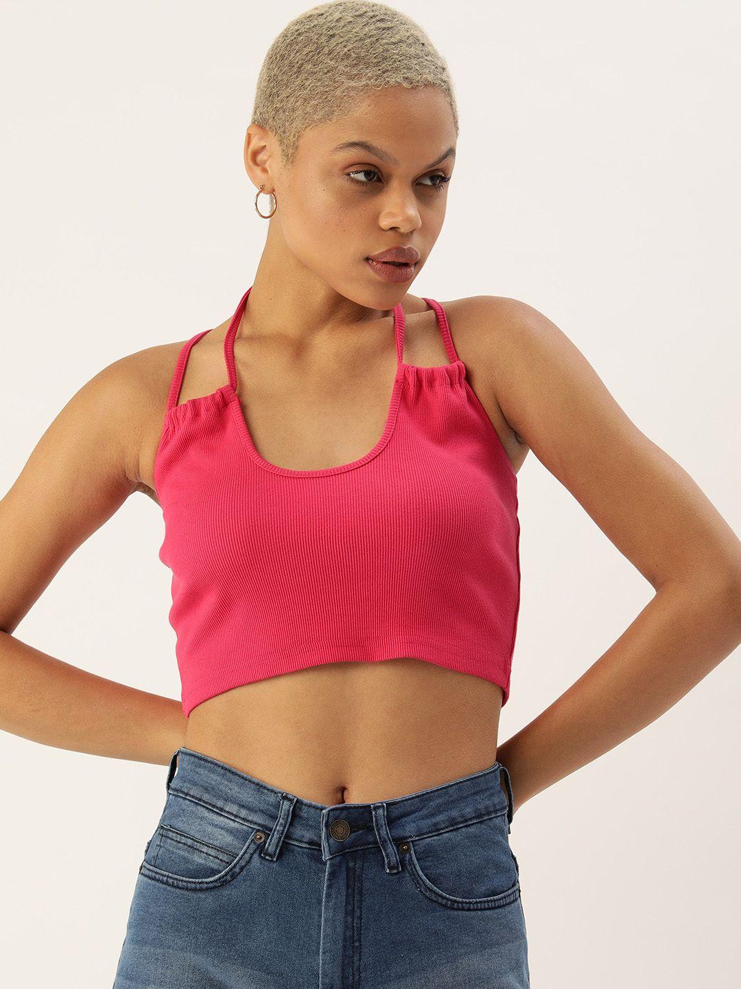 forever 21 women pink halter neck styled back top