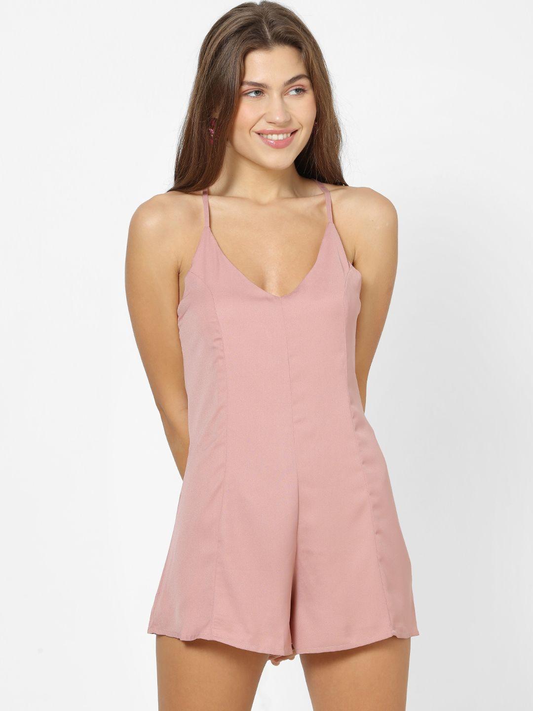 forever 21 women pink solid basic jumpsuit
