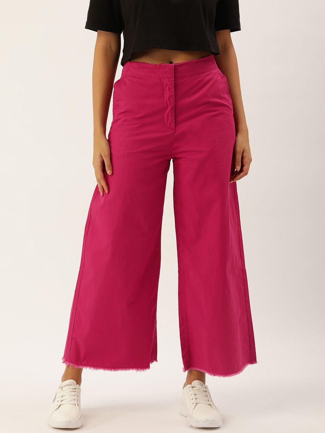 forever 21 women pure cotton solid wide leg trousers