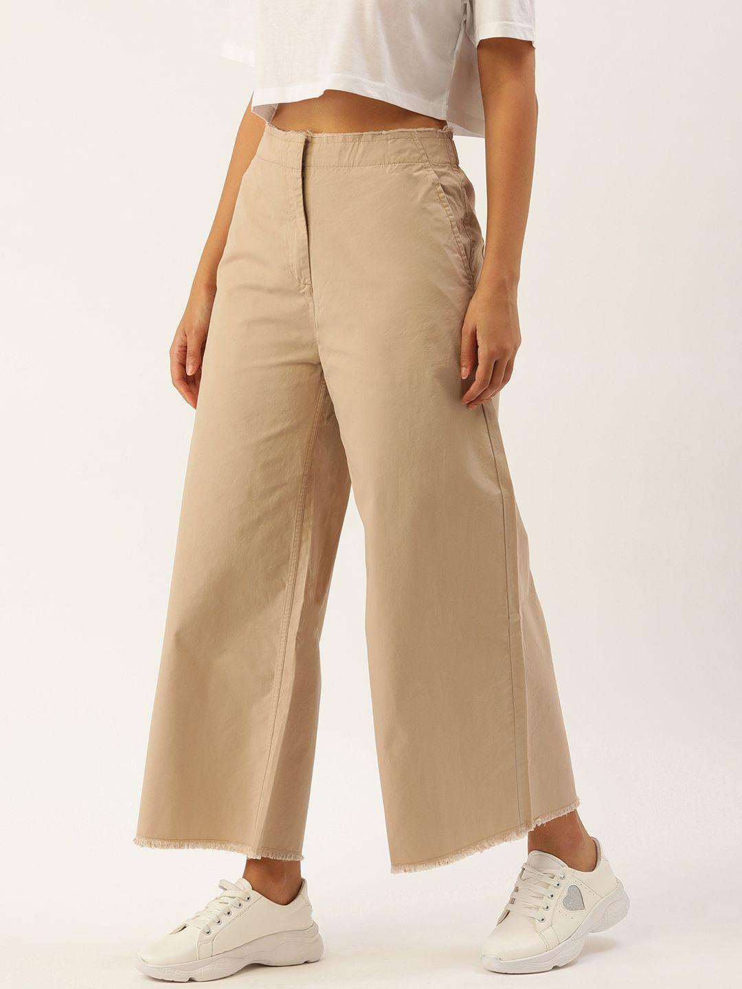 forever 21 women pure cotton solid wide leg trousers