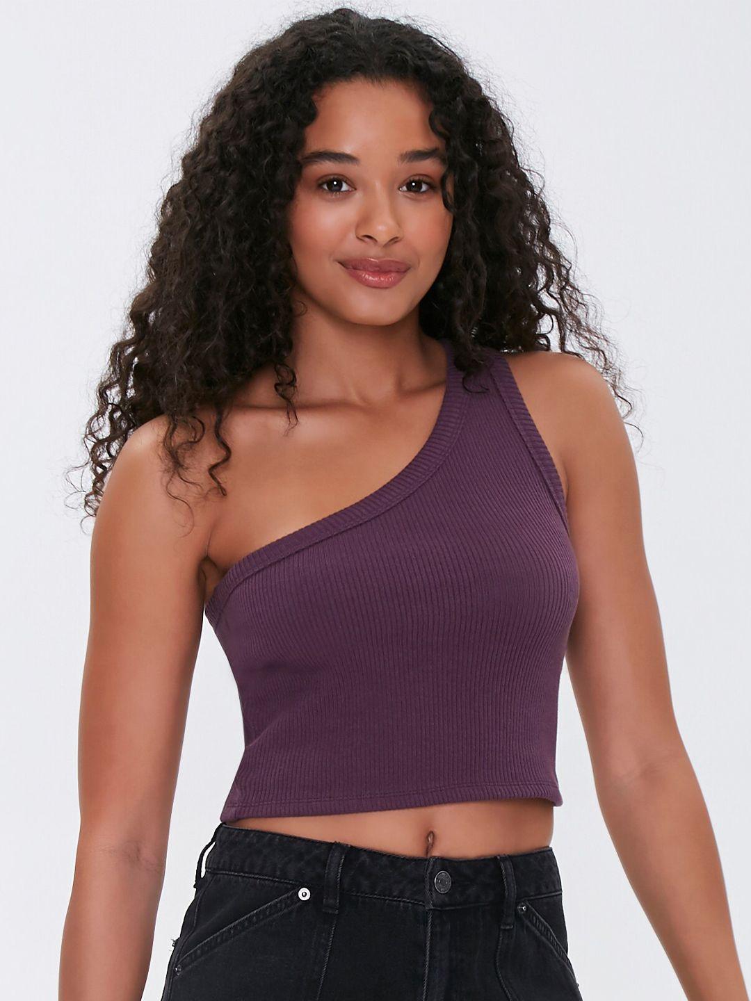forever 21 women purple one shoulder fitted crop top