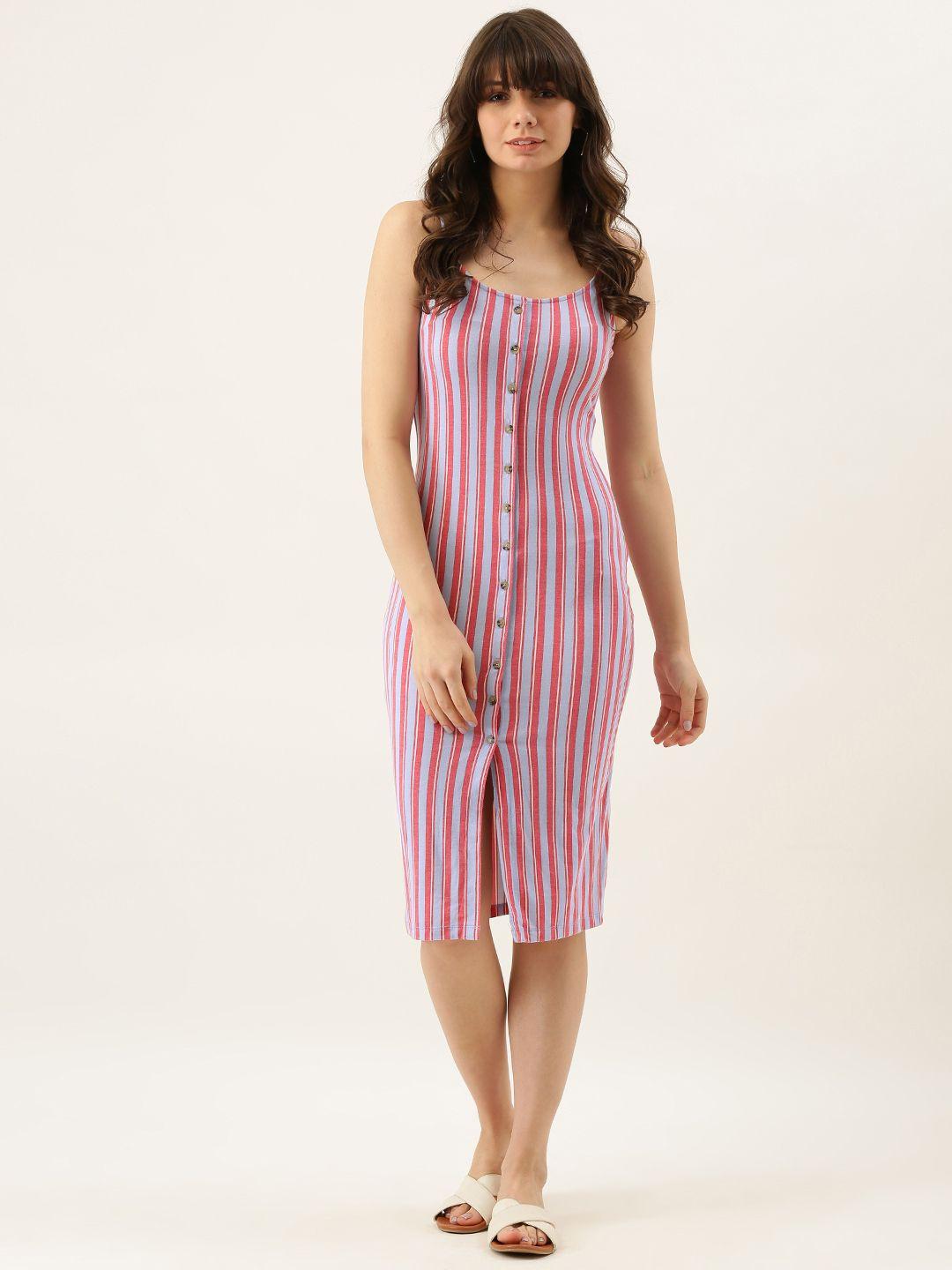 forever 21 women red & blue striped bodycon dress