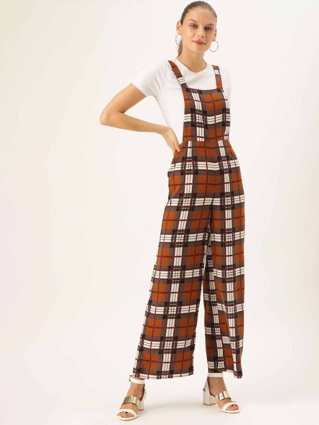 forever 21 women red & white checked dungarees