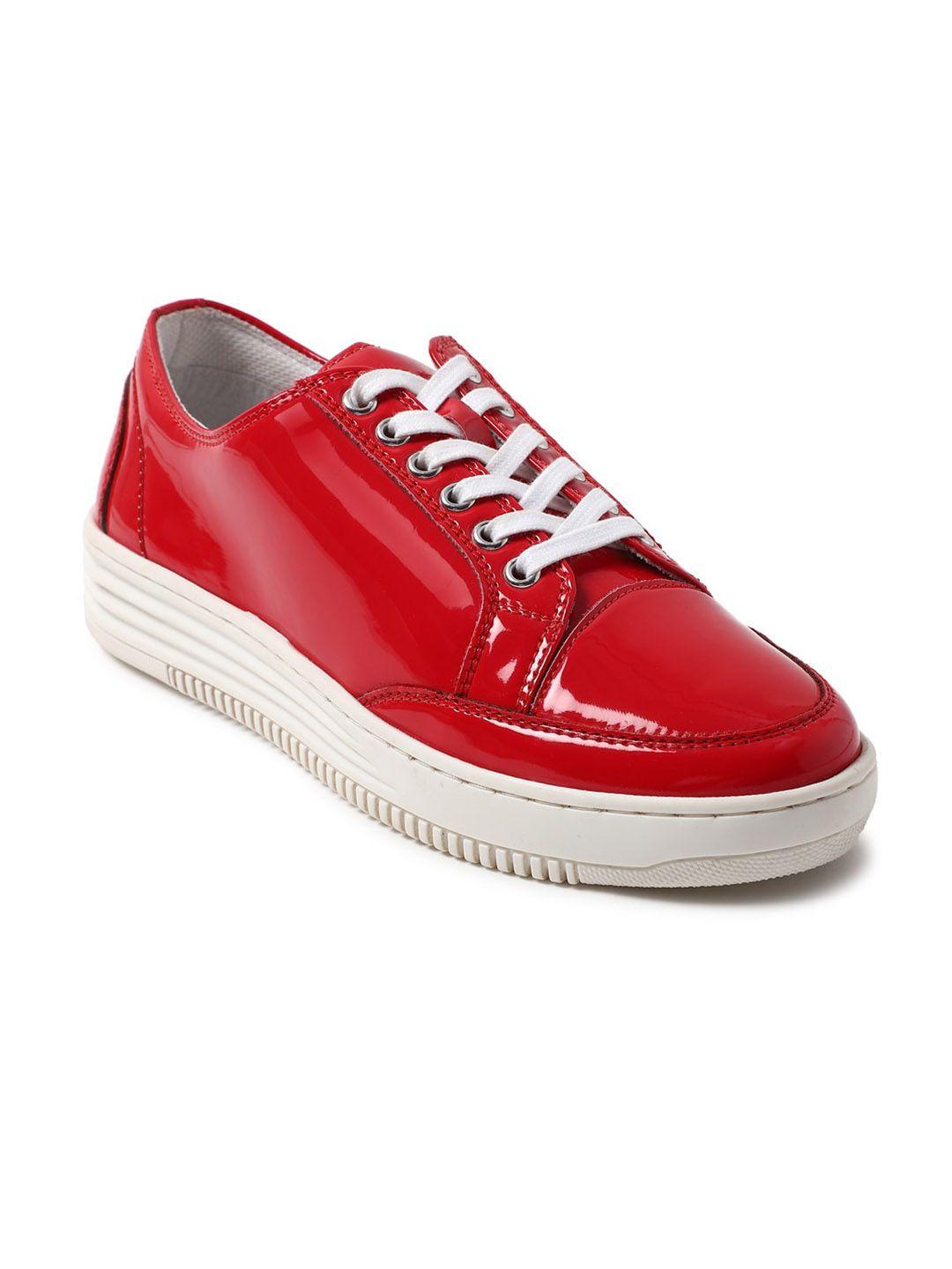 forever 21 women red pu lace-up sneakers