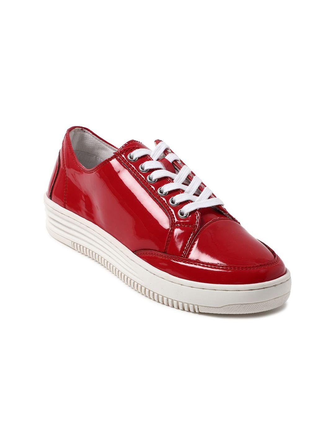 forever 21 women red textured pu sneakers