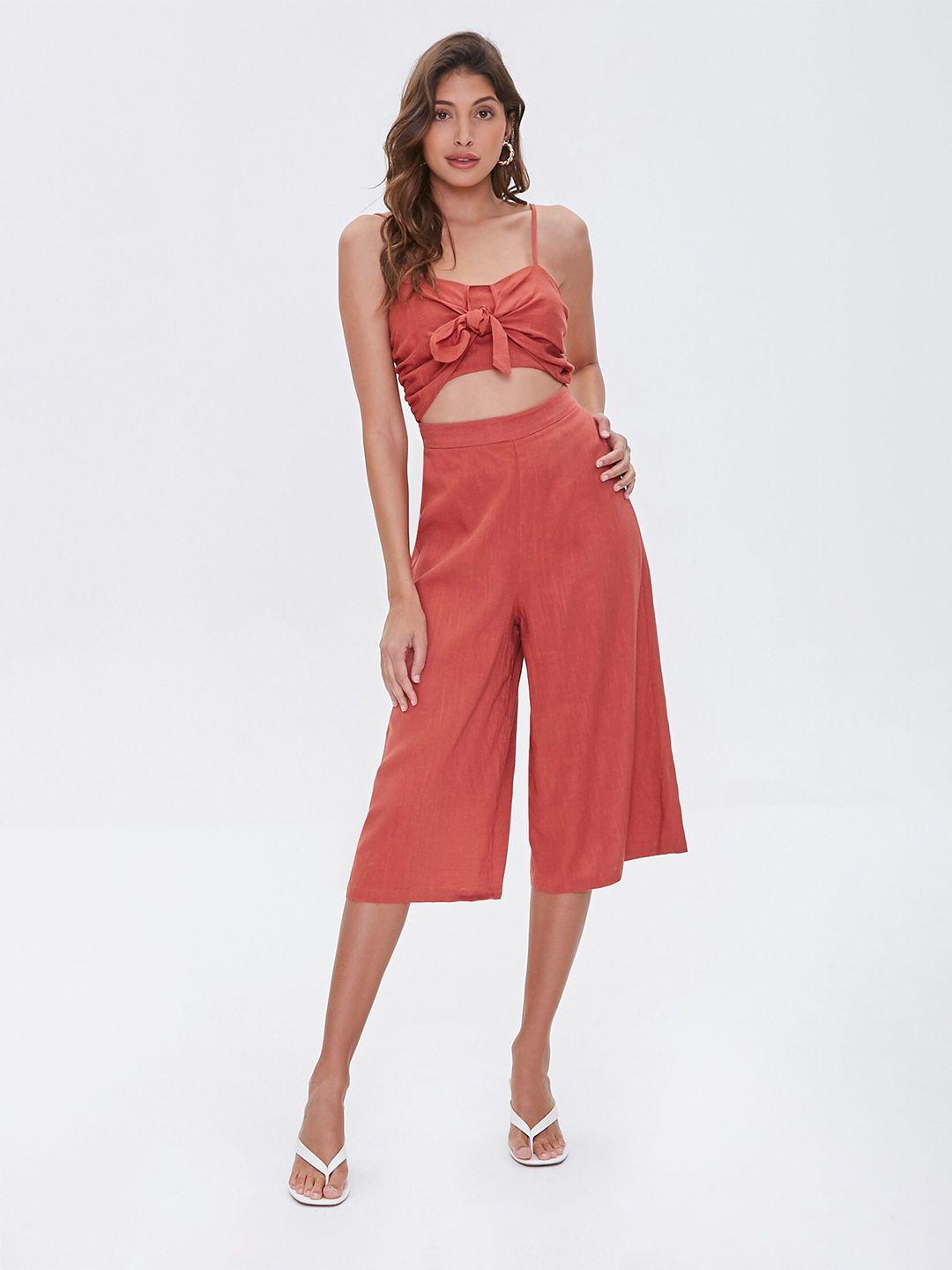 forever 21 women rust knotted cutout culotte jumpsuit