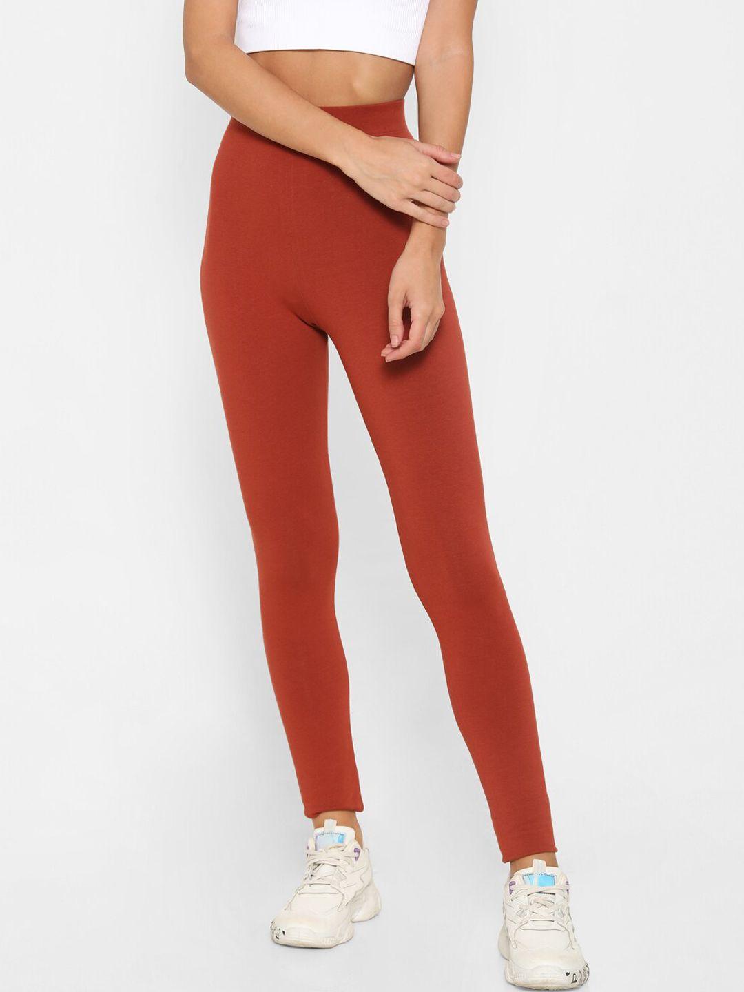 forever 21 women rust orange solid ankle-length leggings