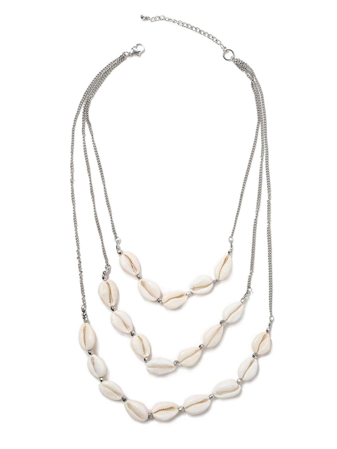 forever 21 women silver & cream-coloured layered necklace