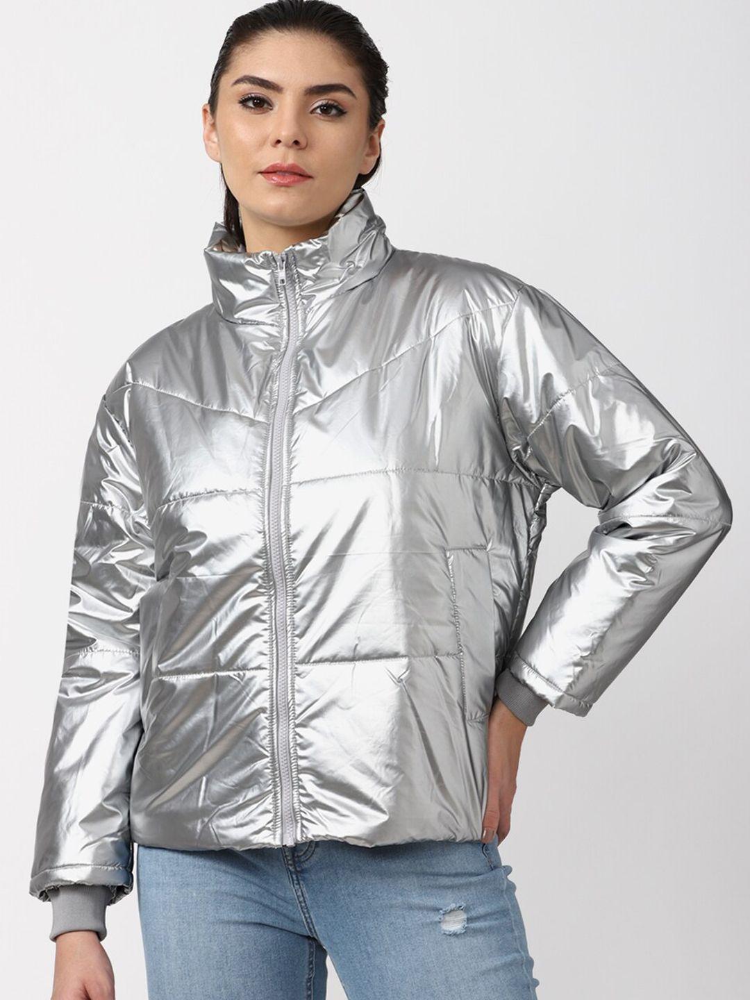 forever 21 women silver-toned padded jacket