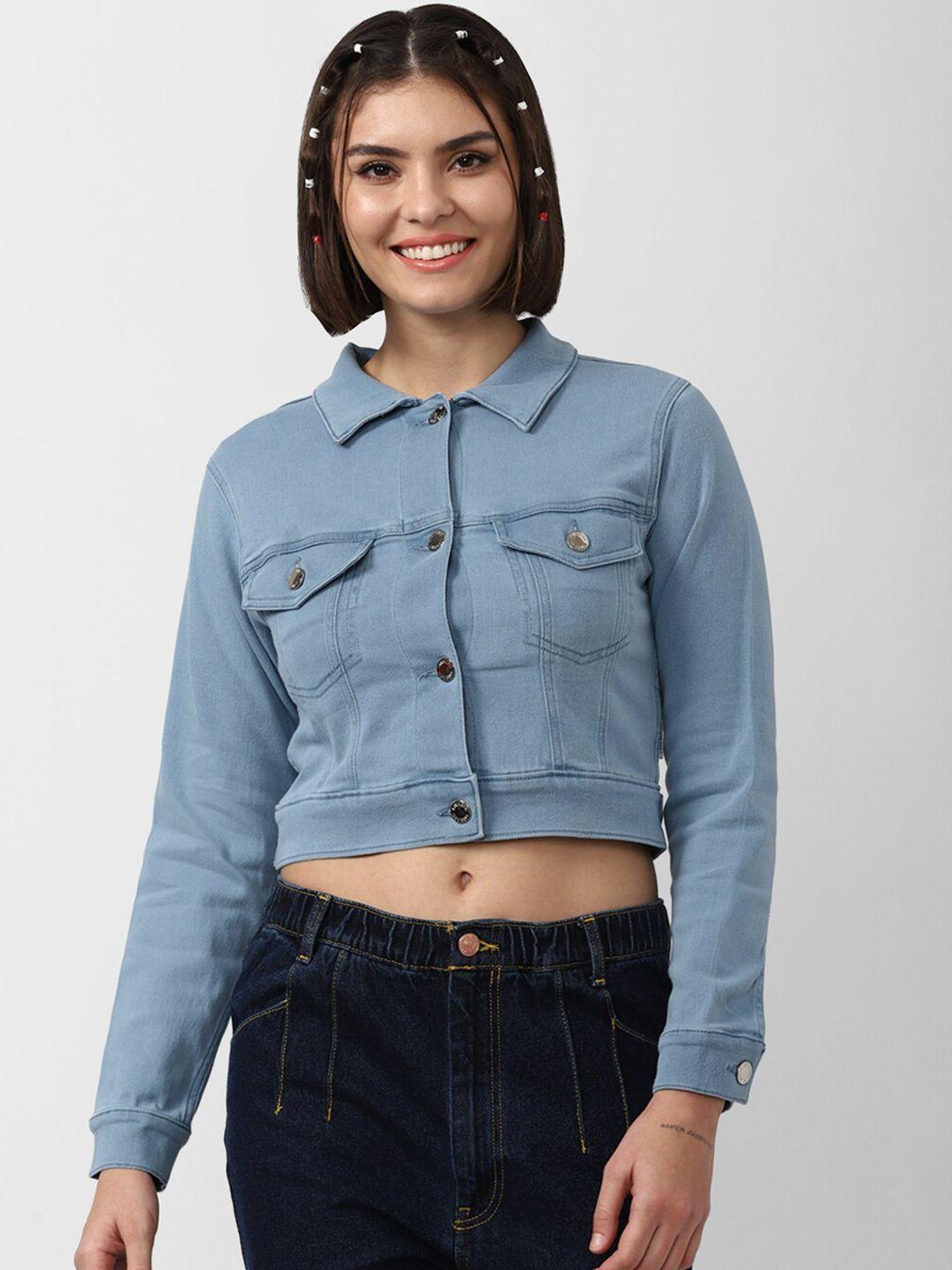 forever 21 women solid crop denim jacket