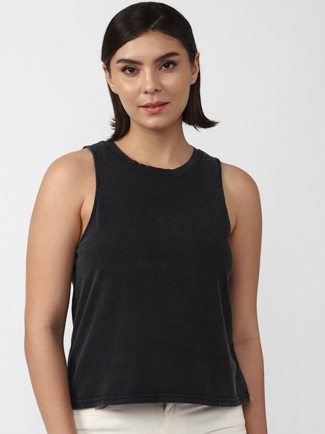 forever 21 women solid pure cotton sleeveless t-shirt