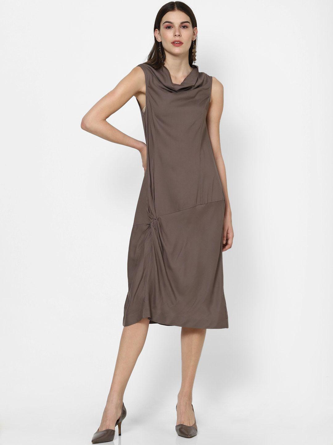 forever 21 women taupe cowl neck a-line midi dress