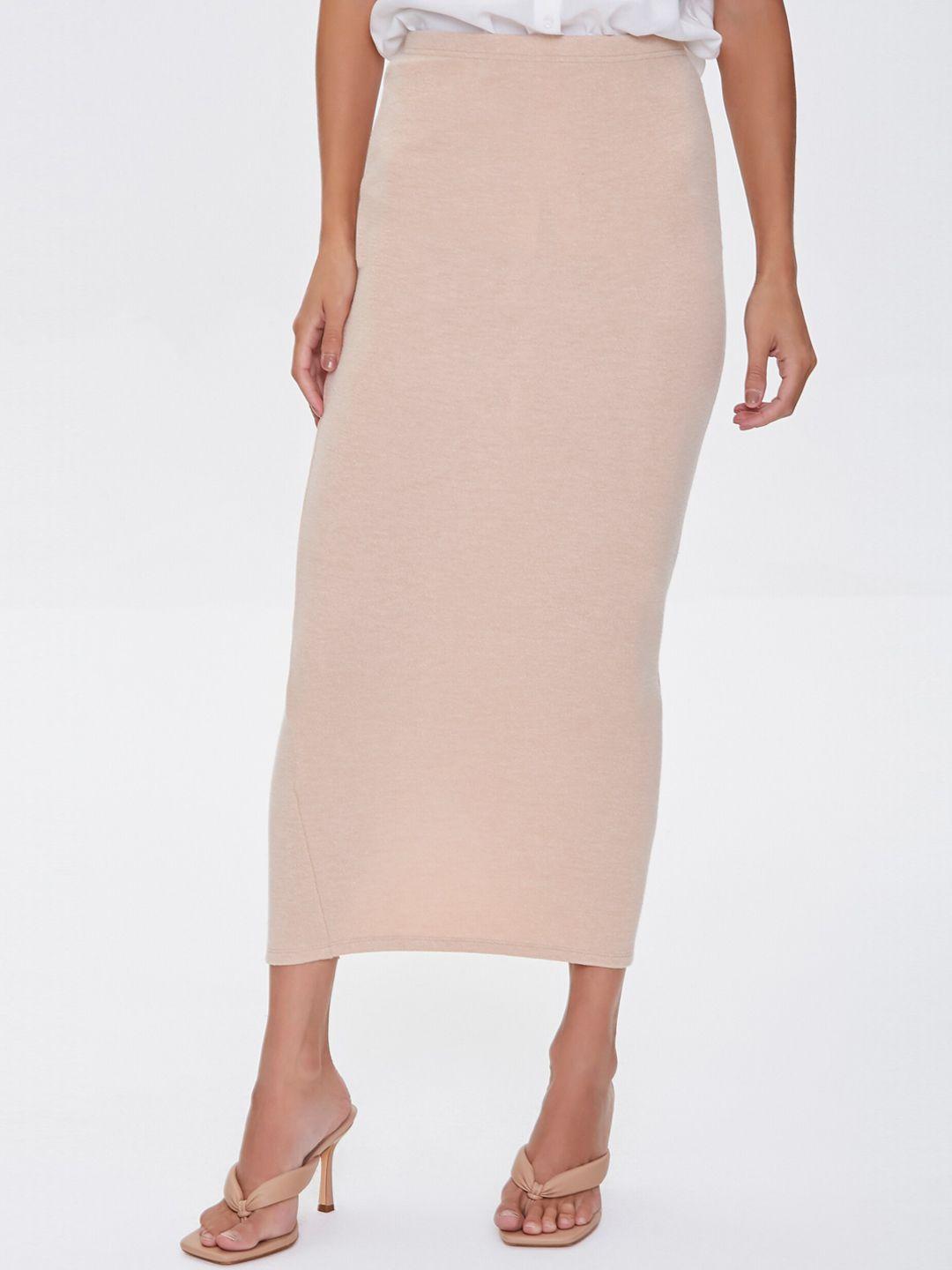 forever 21 women taupe solid pencil midi skirt