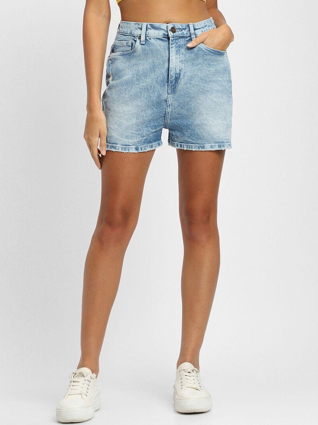 forever 21 women washed mid-rise stretchable denim shorts