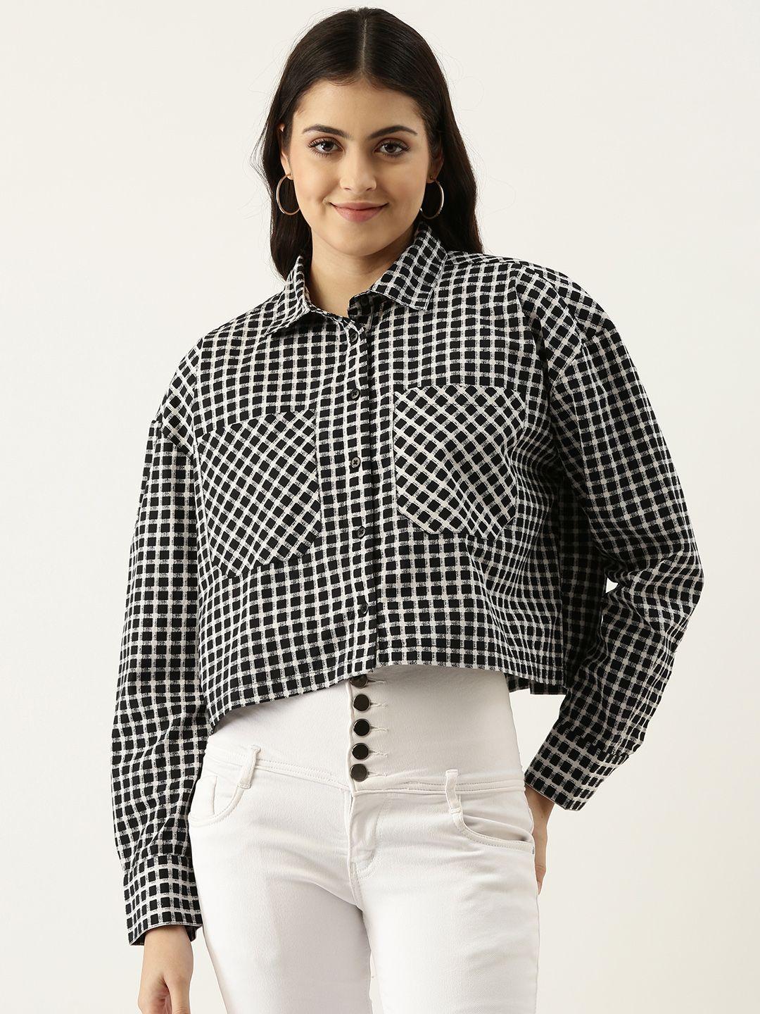 forever 21 women white & black printed pure cotton casual shirt