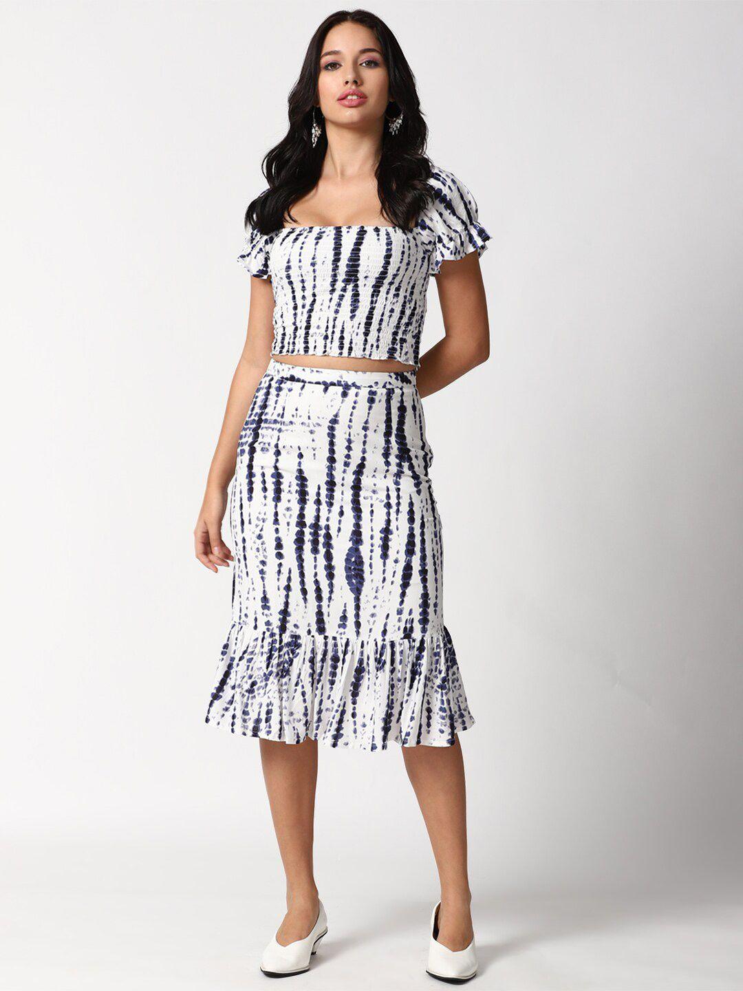 forever 21 women white & blue printed top with skirt